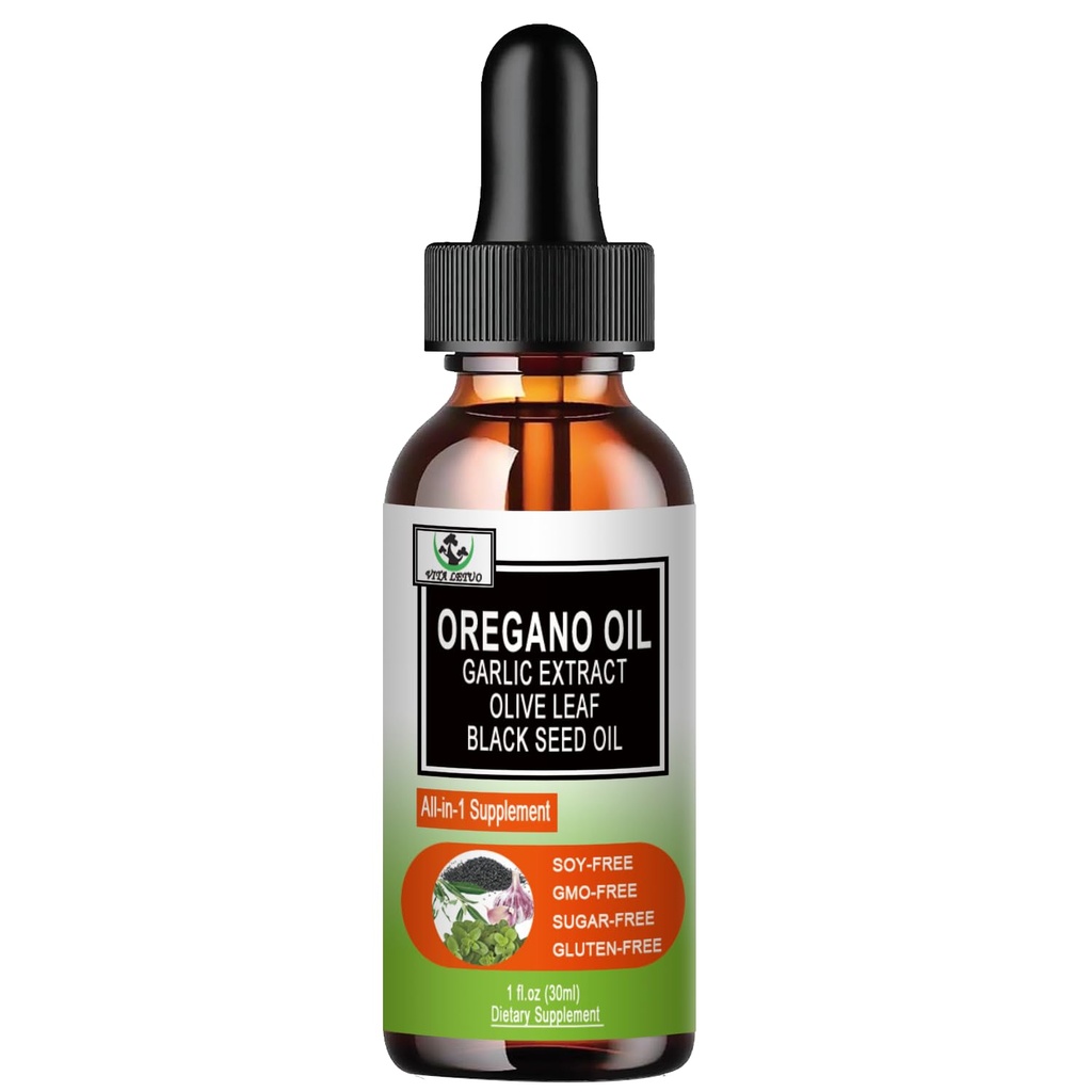 Organický olej oregano s černým semenným olejem, Oregano olej kapalné kapky w / Česnek Olive Leaf Elderberry pro imunitní, stravovací a antioxidant, Sezónní Supplement pro ženy muži