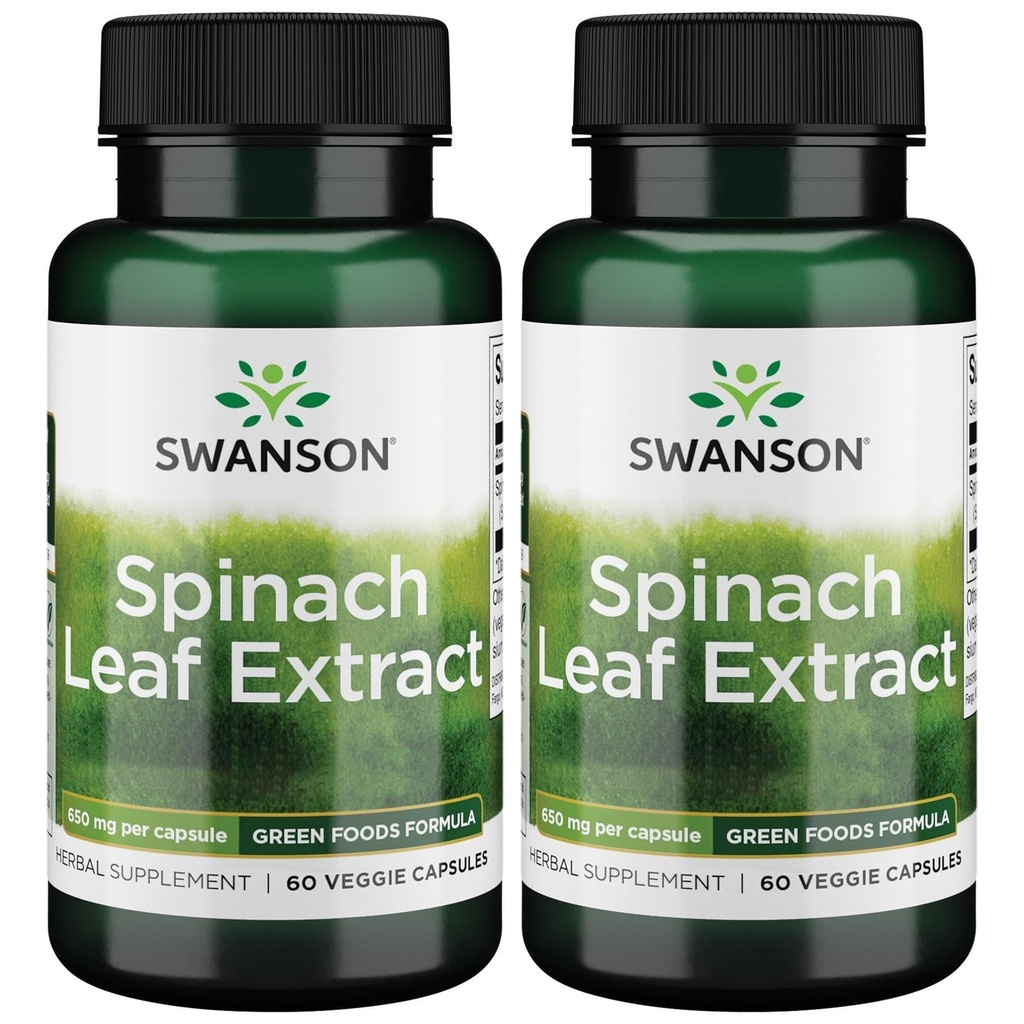 Swanson Spinach Leaf Extract - Bylinný dodatek k podpoře celkového zdraví - Zelená výživa vzorec w / zvýhodněné Thylakoids & Chlorofyl - (60 Veggie Kapsle, 650mg každý) (2 balení)