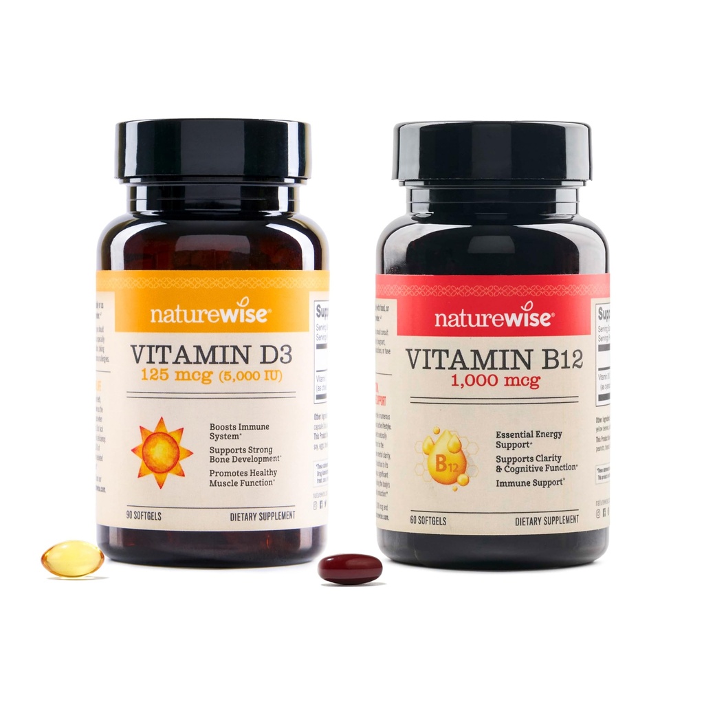 NatureWise Vitamin D3 5000iu, B12 1000mcg Duševní Clarity Energy Support Imunitary Health Non- GMO gluten Volné ponožky Olive Oil