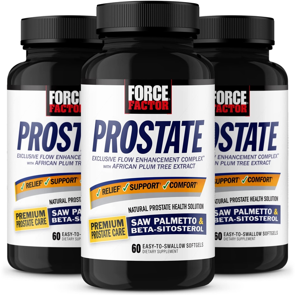 FORCE FACTOR Prostate, 3- Pack, Saw Palmetto a Beta Sitosterol Dodatek pro muže, Podpora zdraví Prostate, Podpora velikosti, Moč Relief, Kontrola močového měchýře, Snížit noční močení, 180 Softgels
