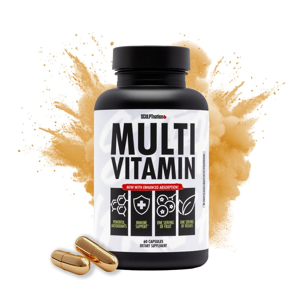 Sochařský národ V Shred Multivitamin - Denní multivitamin pro ženy a muže se zinkem, vitaminem C a mědí, Nutriční podpora s jedním servírováním ovoce a zeleniny - 60 Kapsle