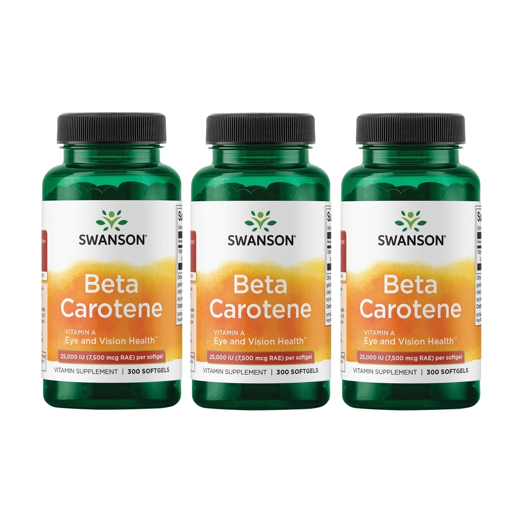 Swanson Beta- karoten Vitamin A 25000 IU Kožní oční imunitní systém Zdraví Antioxidant Podpora 7500 mcg 300 Softgels Počet (3 balení)