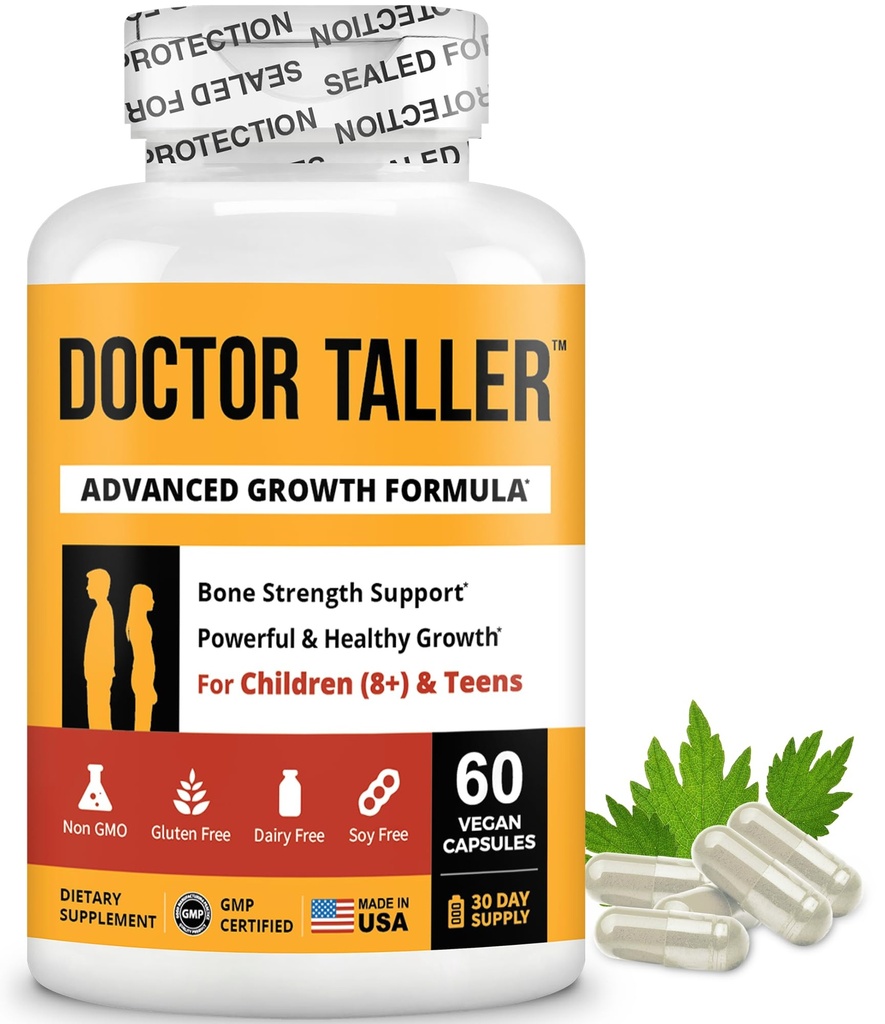 NuBest Doktor Taller - Kostní síla Podporuje, Vylepšení imunitní systém - Keto s vápníkem, Vitamin D3, Vitamin K2, Amino kyseliny & Byliny pro děti (8 +) - 60 Vegan Kapsle 124; 1 měsíc Dodávka