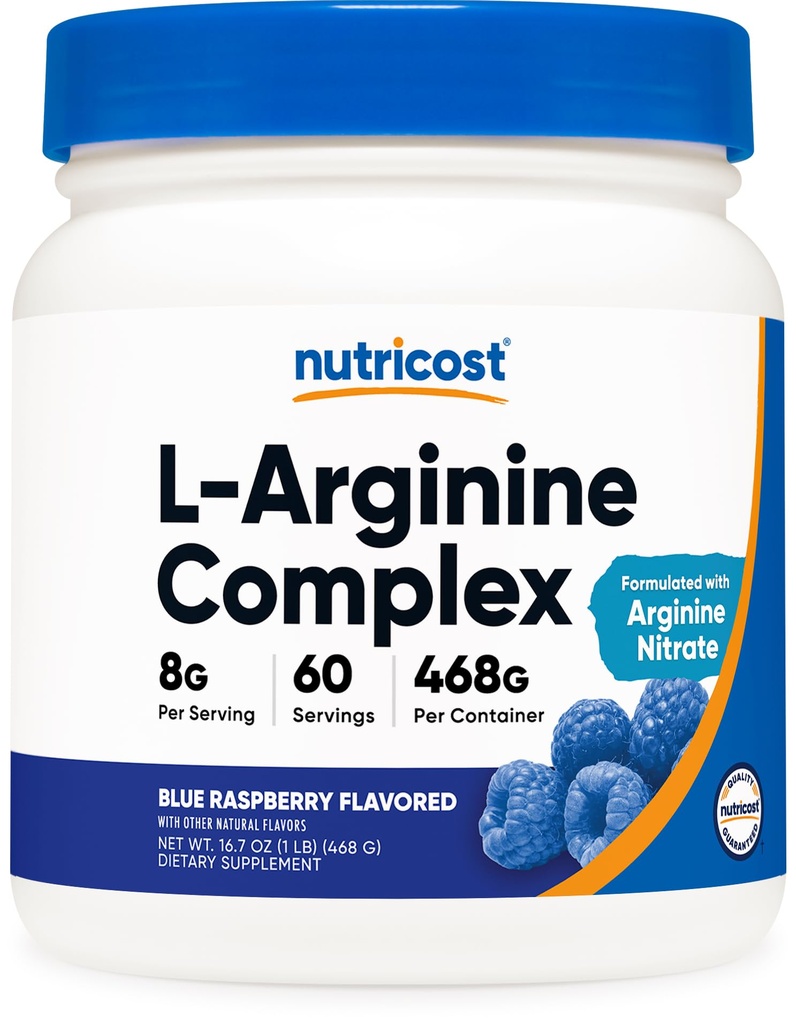 Nutricost L- Arginine Complex (Blue Raspberry, 60 Servings) - Gluten Free, Non- GMO
