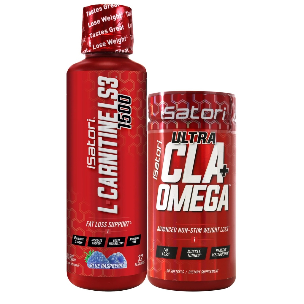 iSatori L- Carnitin LS3 Blue Raspberry 1500mg (32 Servings) Ultra CLA (90 Softgels), Liquid L- Carnitin with Acetyl, Omega 3 6 9 Safflever Oil