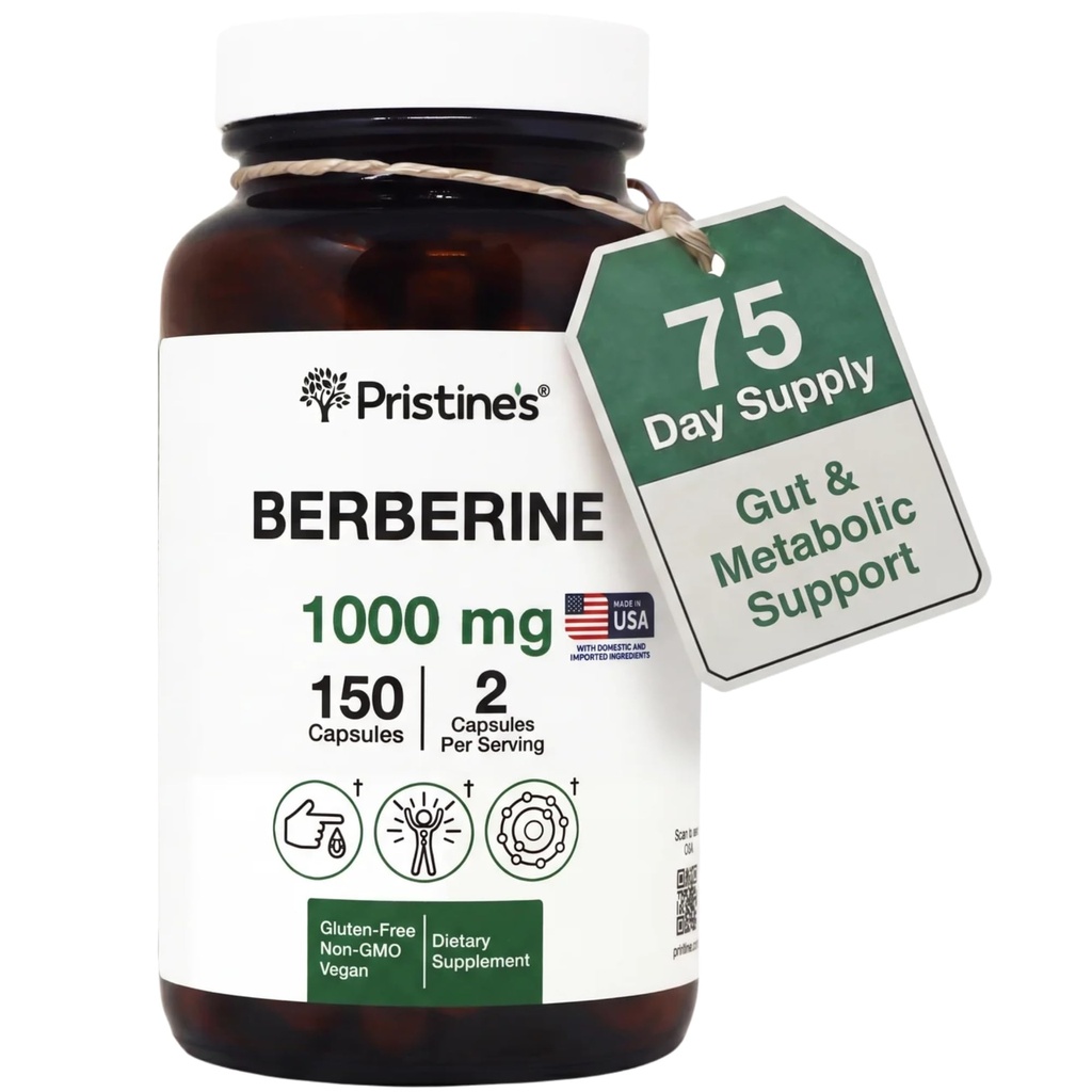 PRISTINE 's Berberine dodatek Kapsle - 1000 MG 75 Day Supply 150 Kapsle - Srdce, & Imunita Zdravotní podpora Antioxidant - Stravitelný Trakt & Zdravá Gut Flora Podpora