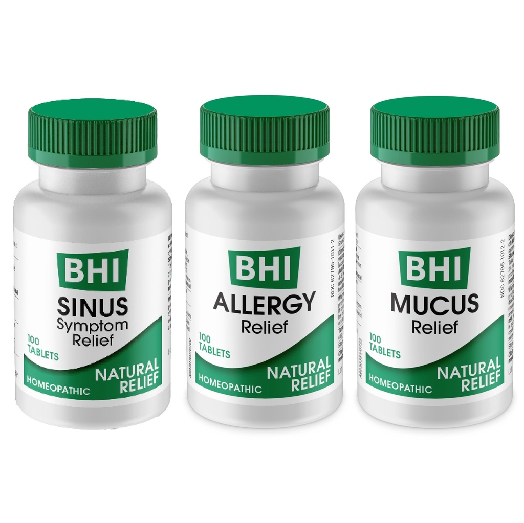 MediNatura BHI Multisymptom Flare- Up Defense Bundle Sinus Relief Tablety (100) Mucus Relief Tablety (100) + Allerics Relief Tablety (100) Homeopatická Relief - Fast- acting, Quick- Disolute