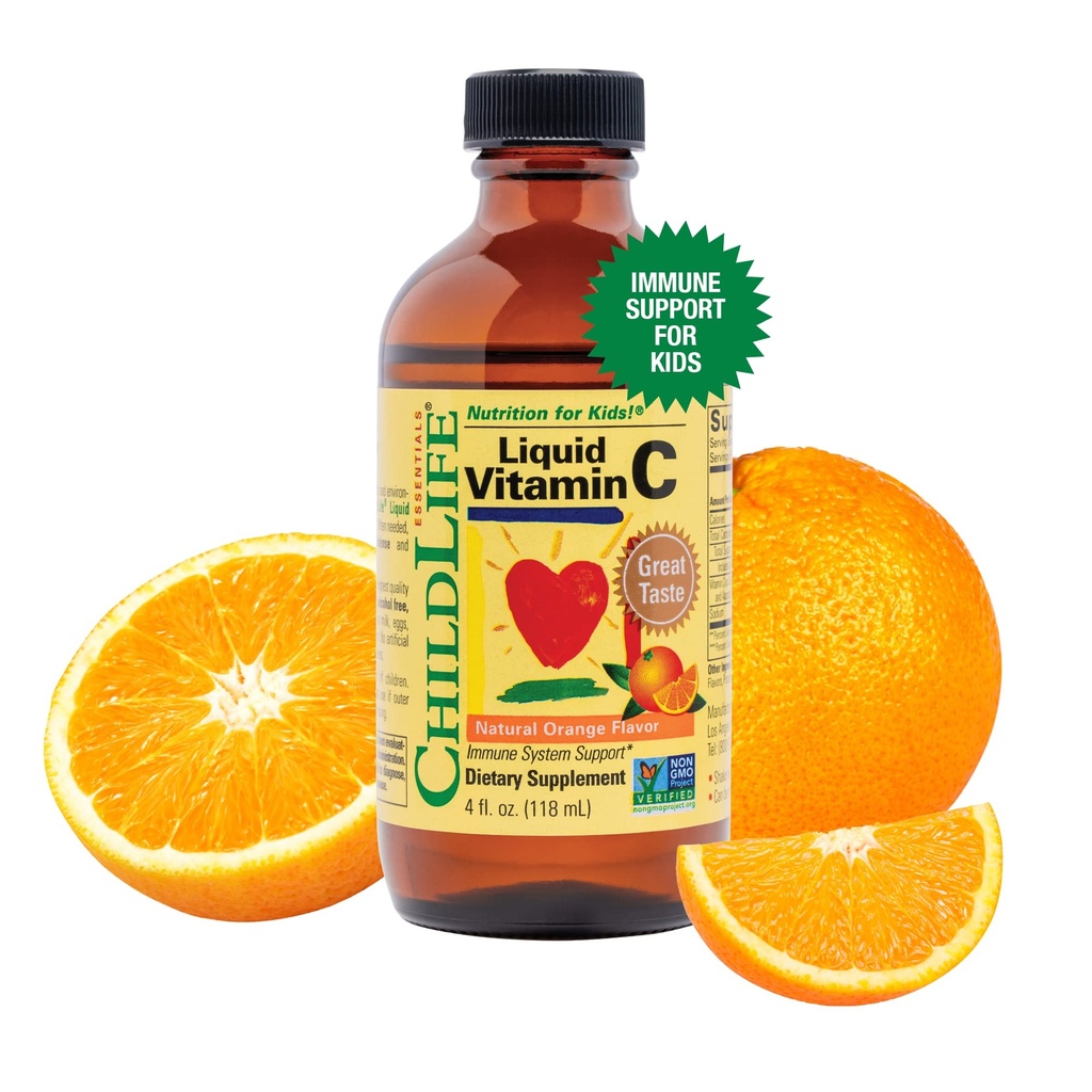 Dětský život ESSENTIALS tekutý vitamin C - čistý vitamín C Tekutý dodatek pro děti, Toddlers, & Děti, Podpora imunitního systému, Přírodní Orange Flavor, 4 Fl Oz (balení po 1)