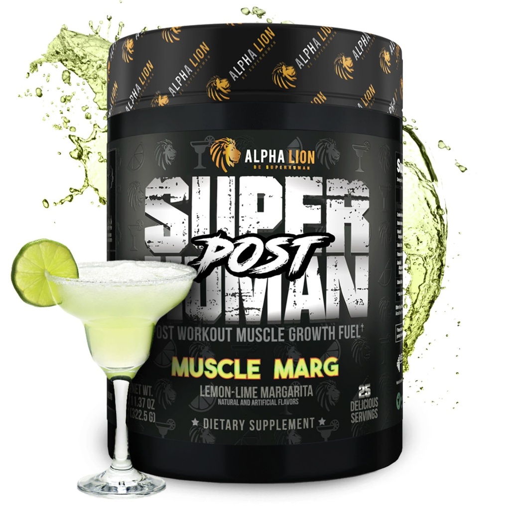 Alpha Lion Superhuman Post Workout Powder, Muscle Builder Drink, Creatine Monohydrát + Více pro Lean Muscle Growth, Síla & Volume, Dodatek pro ženy a muže (25 Služení, Muscle Marg)