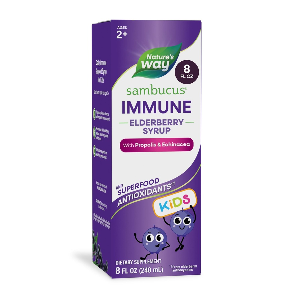 Nature 's Way Sambucus Elderberry Imunitary Syrup for Kids Ages 2 +, with Echinacea & Propolis, Imunitate Support Syruption *, Vegetarian, Berry Oz