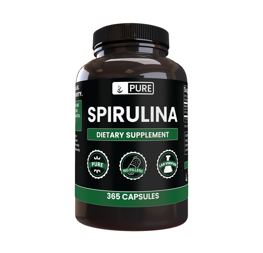 Čisté původní ingredience Spirulina (365 Kapsle) Ne hořčík nebo rýžové plnidla, Vždy čisté, Laboratoř ověřené