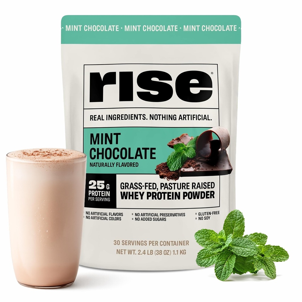 Rise Grass- Fed syrovátkový protein prášek - Mátová čokoláda 124; 25g protein žádné umělé vůně, barvy, nebo konzervační přísady - Cukr zdarma, gluten- zdarma, Soy zdarma (2,4 kg)