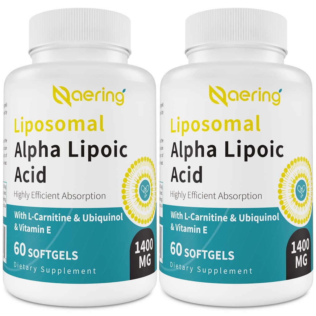 Lipozomální kyselina alfa 1400mg, ALA dodatek s L- karnitin 1000mg, Ubiquinol (Active CoQ10) 100mg a vitamin E 10mg, Alpha- Lipoová kyselina pro antioxidanty, Nerve, Energy 120 Softgels