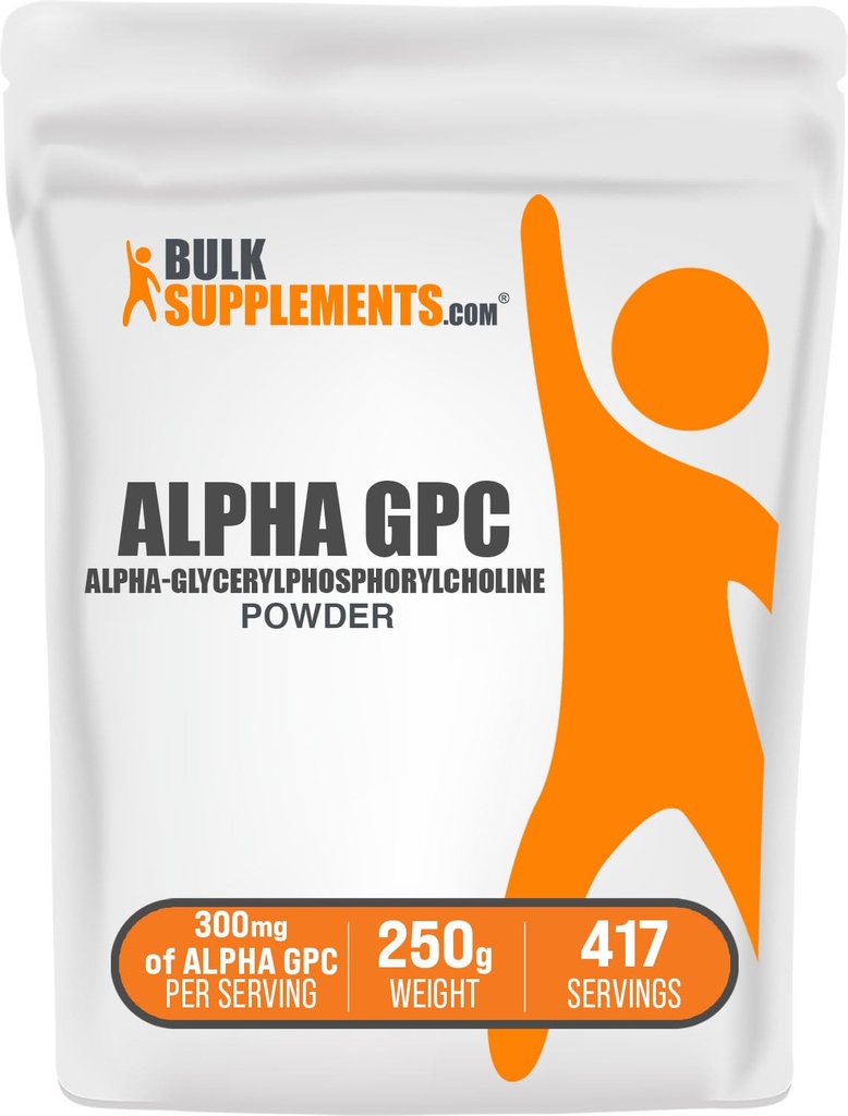 BulkSupplements.com Alpha GPC Powder - Choline doplňky, Alpha GPC 300mg - Neochucené & gluten zdarma, 600mg na Serving, 250g (8.8 oz) (balení po 1)