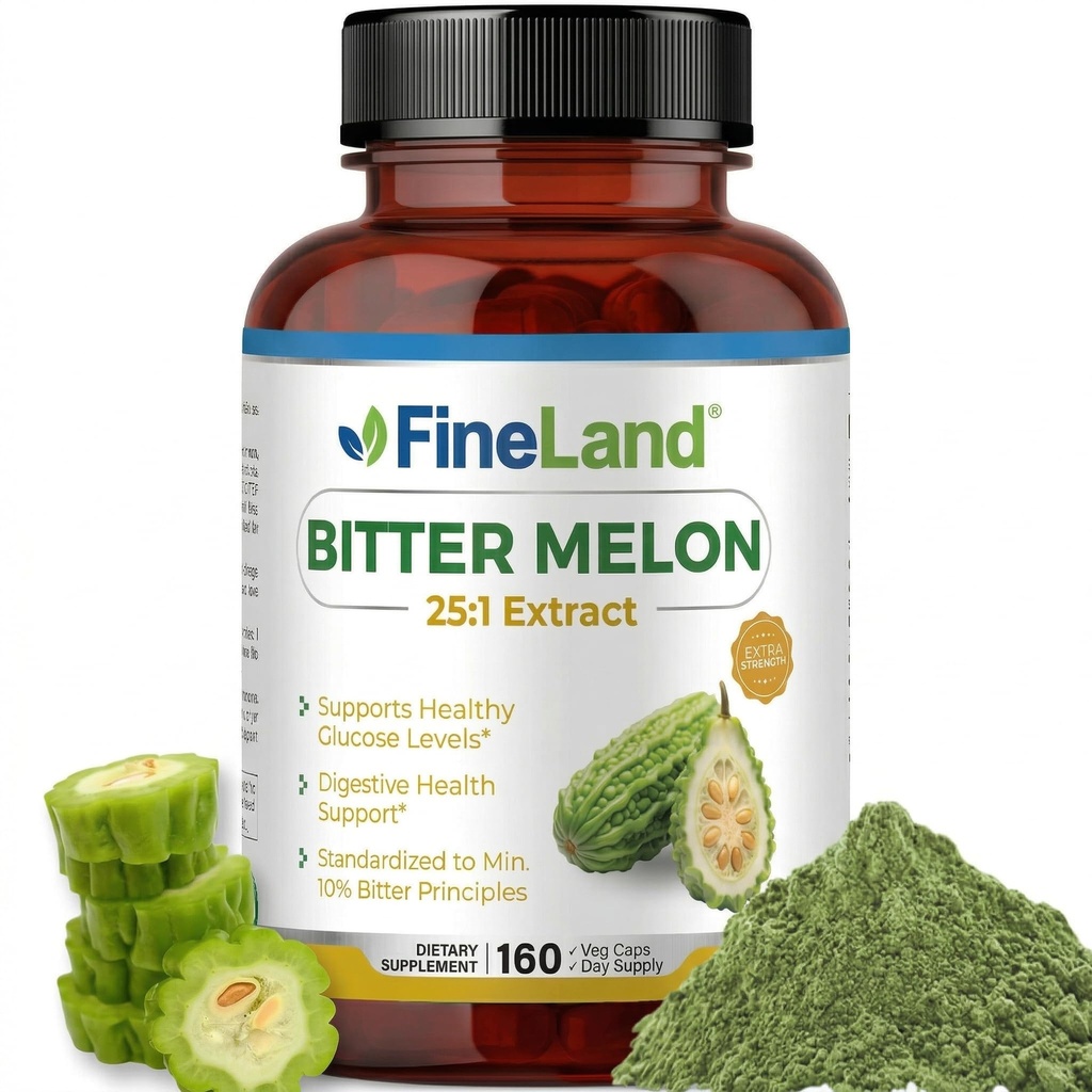 FineLand Bitter Melon 25: 1 Extract 12,500mg Síla, 10% Bitter Principles, 160 Vegan Kapsle, Podporuje stravovací zdraví, Standardizované a koncentrované 25X Extract, Non- GMO Made in USA