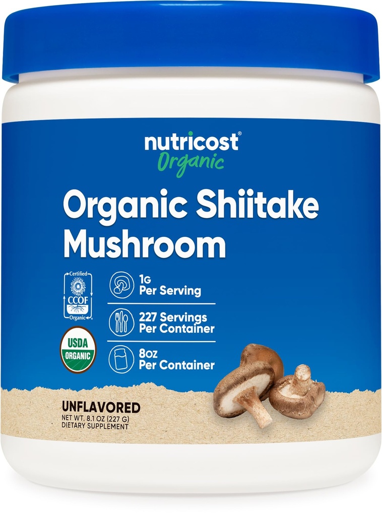 Nutricost Organic Shiitake Houba Powroom 8oz - 100% Organic Certified, Gluten Free, Non- GMO