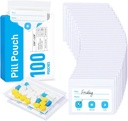 ZIKEE Pill sáčky na cestu, opakovaně použitelné Pill Pouches BPA zdarma 2.75 "x 3.54", denní medicína sáčky s XL kapacita pro 24 rybí oleje, vitamin organizátor s přizpůsobitelné Write- on Area (100 Počet)