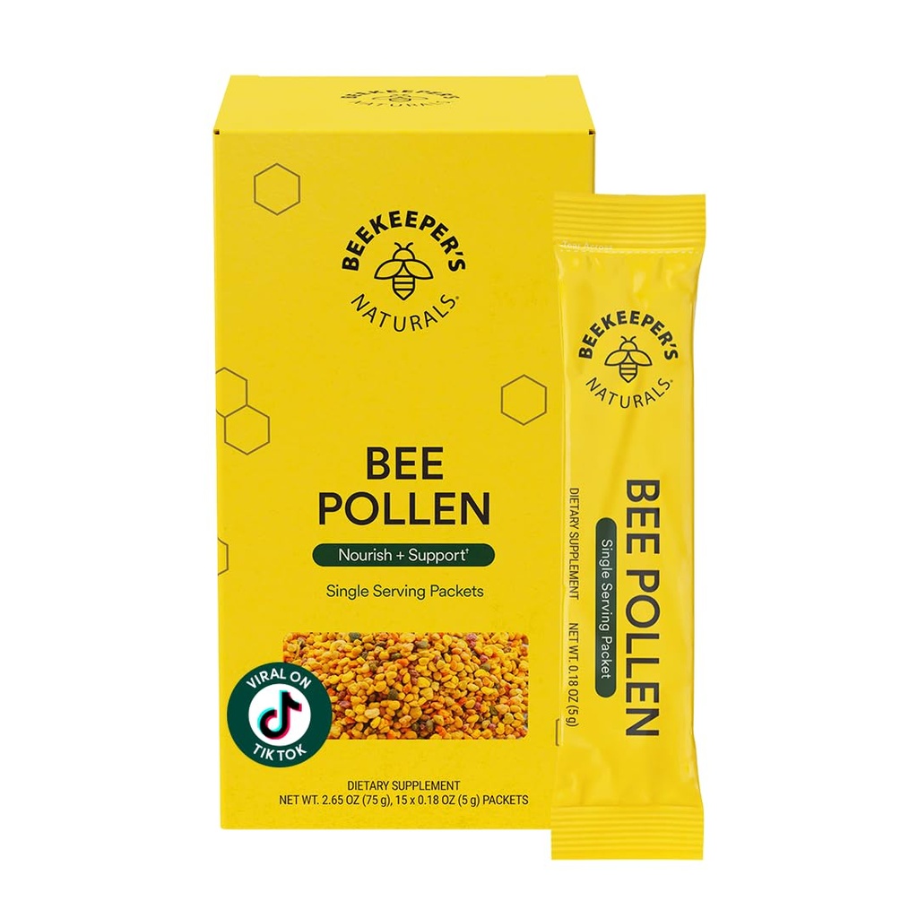 Beekeer 's Naturals - 100% Raw Bee Pollen Stick Packs, Natural Preserved Enzymes, Source of Vitamin B, Minerály, Amino Acids & Protein - Paleo & Keto Friendly, Gluten Free (15ct)