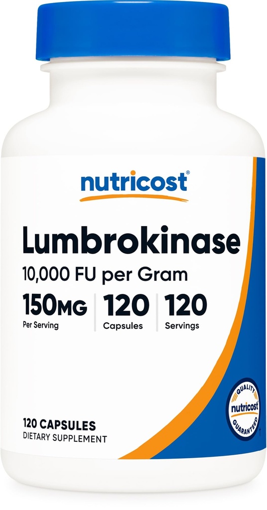 Nutricost Lumbrokináza Kapsle 150 mg (120 Kapsle) - Bezlepkové, Veganové, GMO- bez