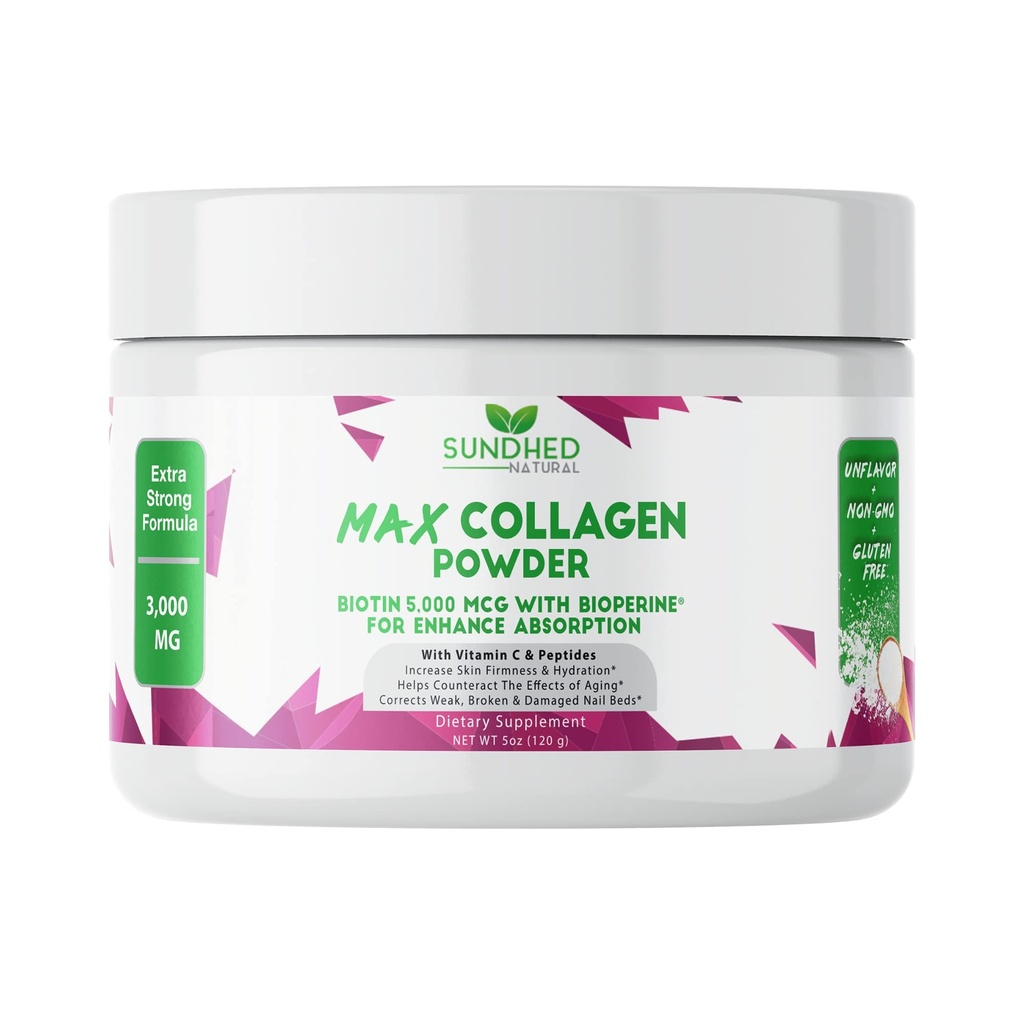 Max Collagen Plus C (30 Day Supply) - Všechny přírodní kolagen prášek s biotin & bioperine zvýšit proti stárnutí Hydration & Skin Firmness - 500mg vitamin C - Posílit kosti a nehty