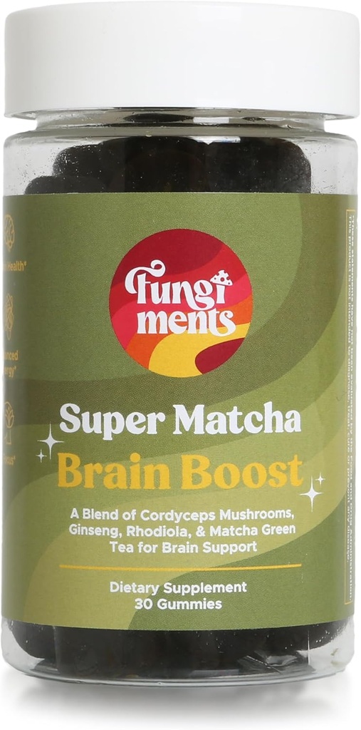 Fungiments Super Matcha - Cordyceps Houby, Green Tea Powder, Ginseng, Rhoddiola - Daily Energy and Endurance (30 houbových žampionů)