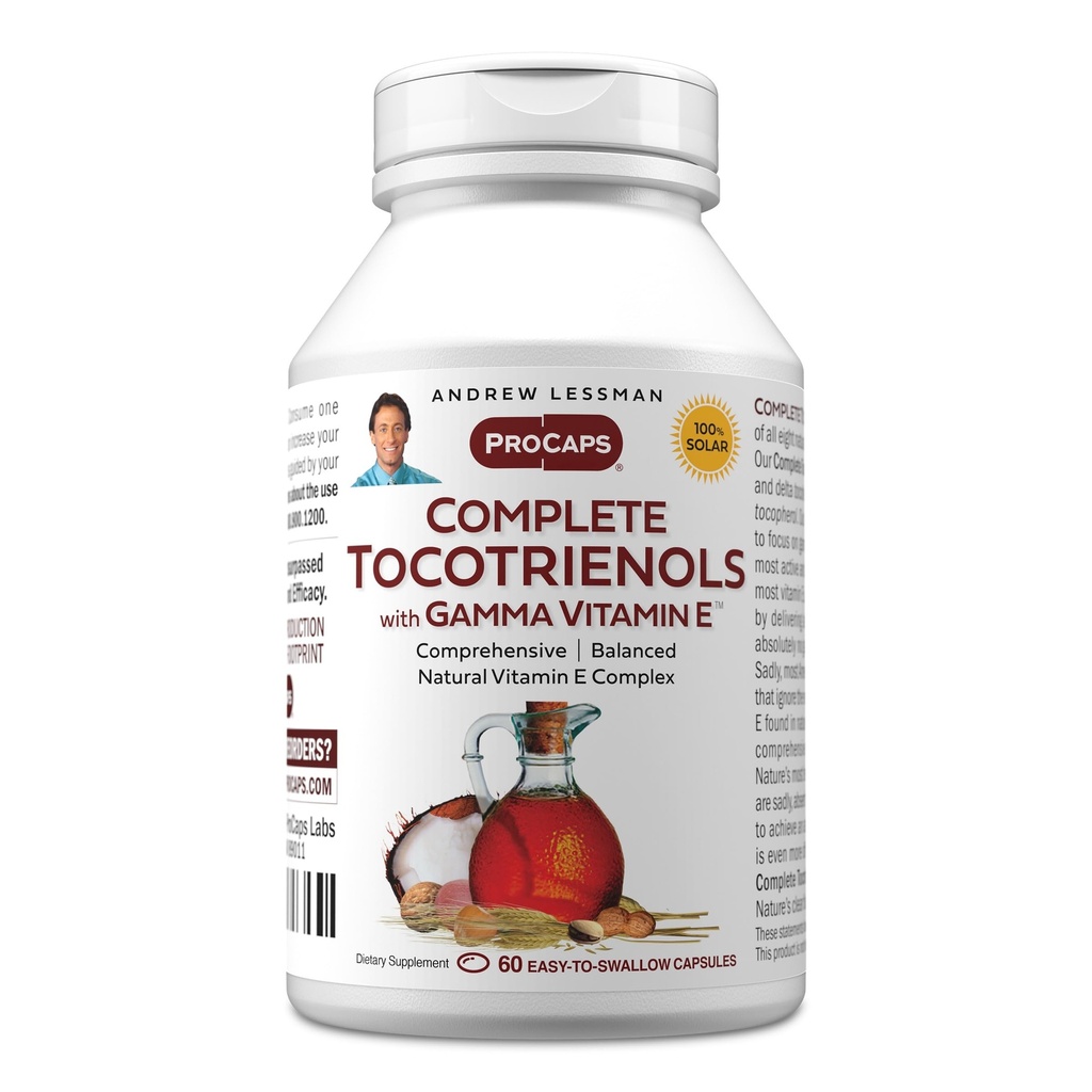 ANDREW LESSMAN Kompletní Tocotrienoly s gama vitamin E 60 Softgels - Osm forem vitaminu E (Alfa, Beta, Gamma, Delta Tocotrienoly a Tocotrienoly). Výkonný antioxidant. Žádné doplňkové látky