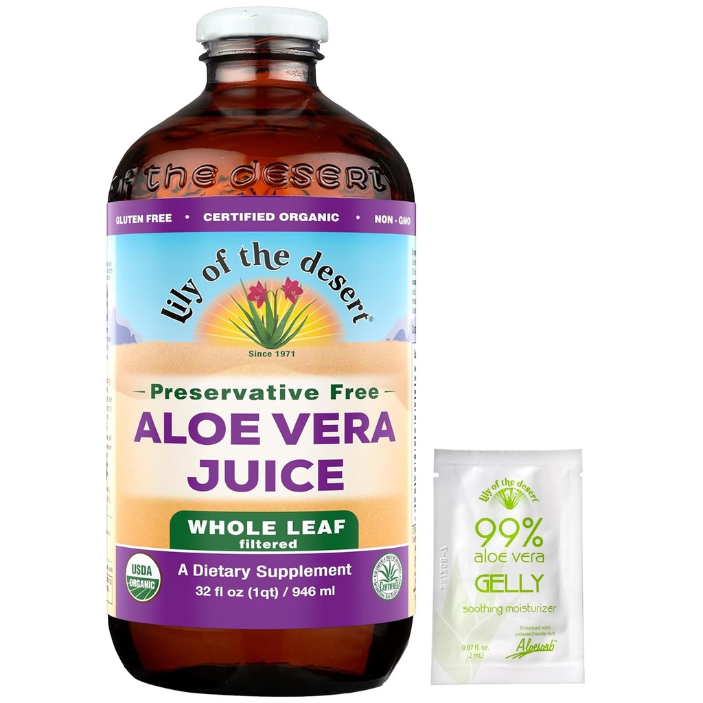 Lily Of The Desert Aloe Vera Juice, Preservative Free - Celý Leaf Aloe Vera Drink s přírodními vitamíny, Dědičné Enzymy pro Gut zdraví, Žaludek Relief, Wellness, Glying Skin, Gelly Sachet zahrnuta