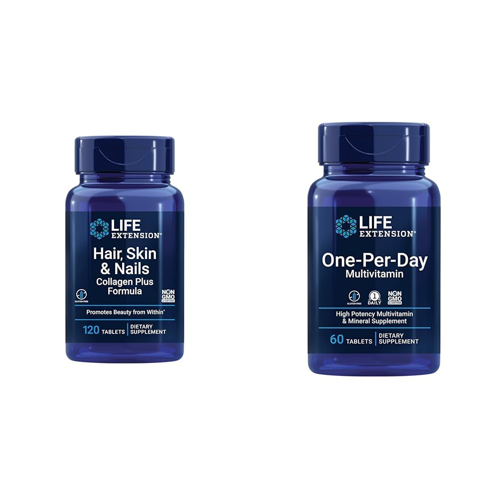 Life Extension Vlasy, kůže a nehty Kolagen Plus Formule s Multivitamin - 120 Počet & 60 Tablety