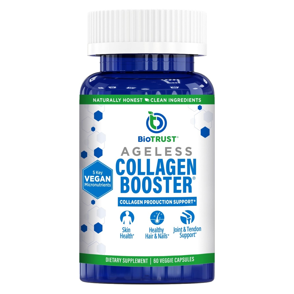 BioTrust Ageless Collagen Booster, Výkonně podporovat krásu zevnitř, Vegan Collagen Builder pro zářivou pleť, nádherné vlasy, krásné nehty, zdravé klouby, 60 Kapsle (30 Služení)