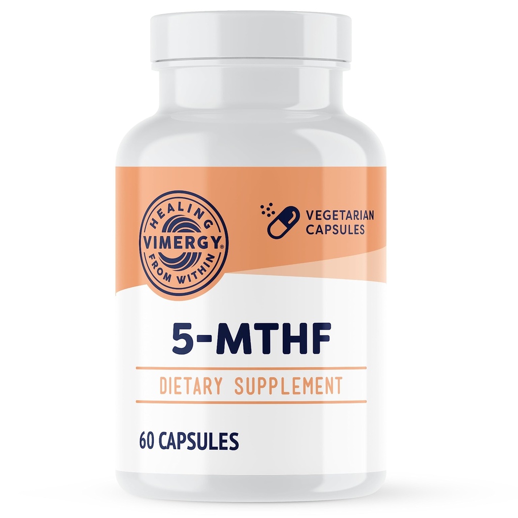 Viméries 5-MTHF Kapsle - 60 Servings (1 Capsule / Serving) 8500mcg L-methylfolát Glucosamin a 500 mcg vitamin B12 dodatek -Biologicky dostupný Folát doplněk pro ženy a muže Vegan 5 mthf (60 ct)