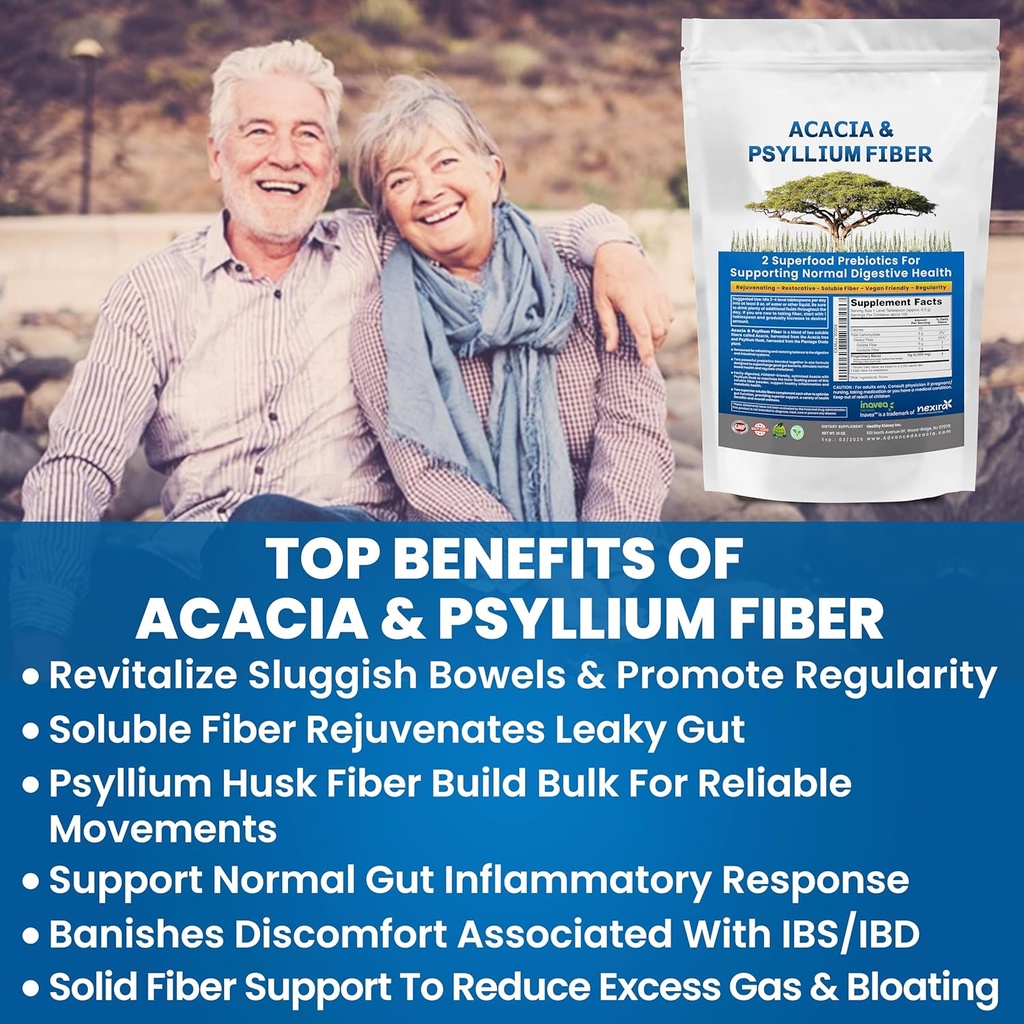 Ledviny Obnova Organic Acacia & Psyllium Husk Fiber Powder - Prebiotický a přírodní dodatek - Rozpustný Acacia & Psyllium Husk Powder - 1,5 kg (48oz), 2 balení
