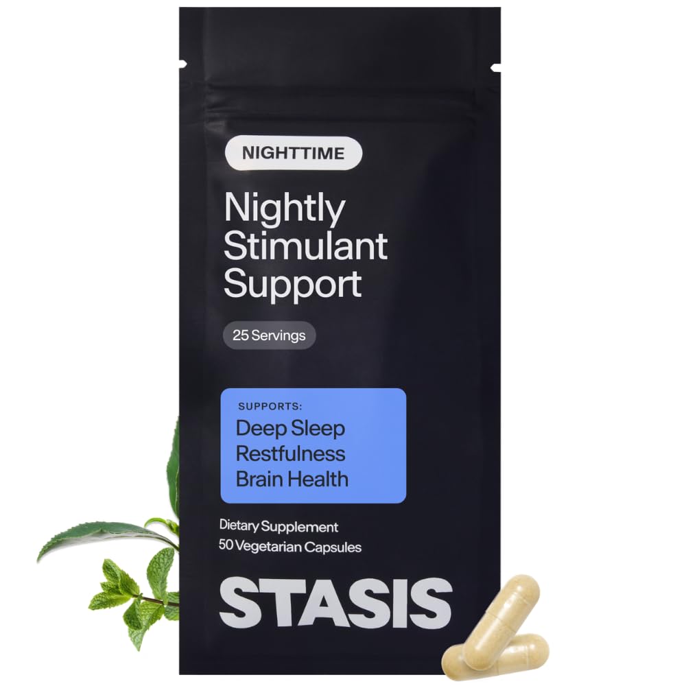 Stasis Nighttime - Klidové a spánkové kapsle pro páry s stimulant - Skullcap, Magnolia Bark, Magnesium pro spánek, a Astaxanthin doplňky pro relaxaci a nálady - 25 Služeb
