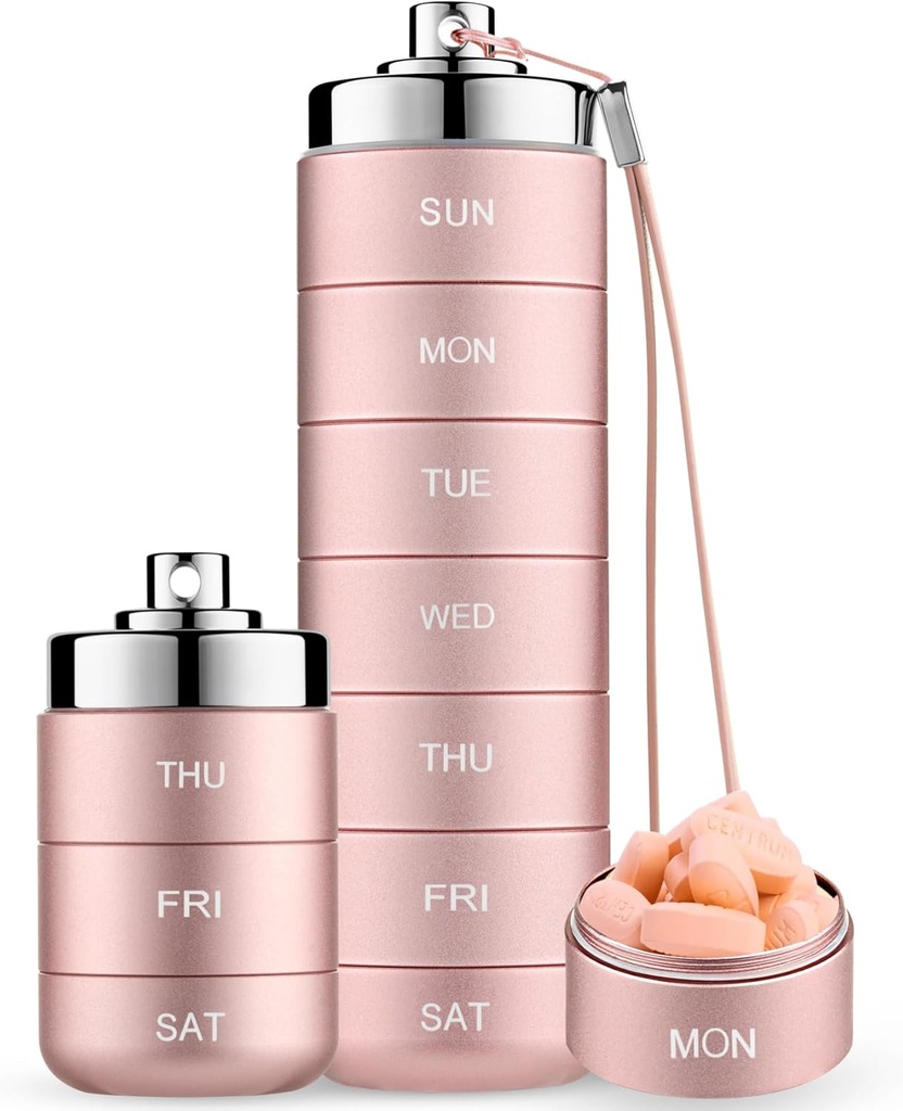 Mossime Metal Travel Pill Organizátor, Přenosný 7 Day Vitamin Organizátor Stackable, Vodotěsný 1 Times A Day Pill Box, Velké Pill Kontejner, Denní medicína Organizátor pro vitamín, Rybí olej, Dodatek