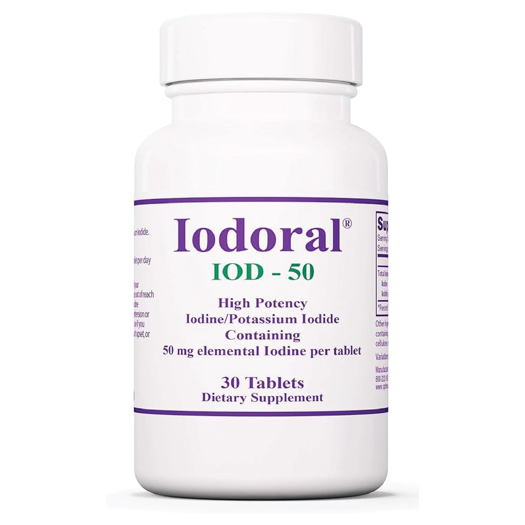 Optimox Iodoral 50 mg Supplement - Iodidové tablety draselné, Podpora štítné žlázy, Denní vitamíny a minerály, Lugolovo Jodové řešení - 30 Počet.