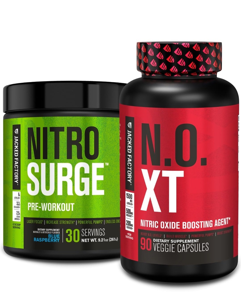 Jacked Factory Nitrofresh Pre- cvičení v Blue Raspberry & N.O. XT Nitric Oxide Booster pro muže a ženy