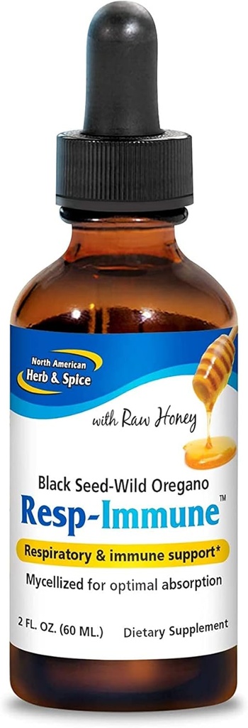 SEVERNÍ AMERICAN HERB & SPICE Resp- Imunitation - 2 oz - Respirační a imunitní podpora - Black Seed, Oregano P73 Oil & Raw Honey - Mycellized for Optimal Absorption - Non- GMO - 39 Servings