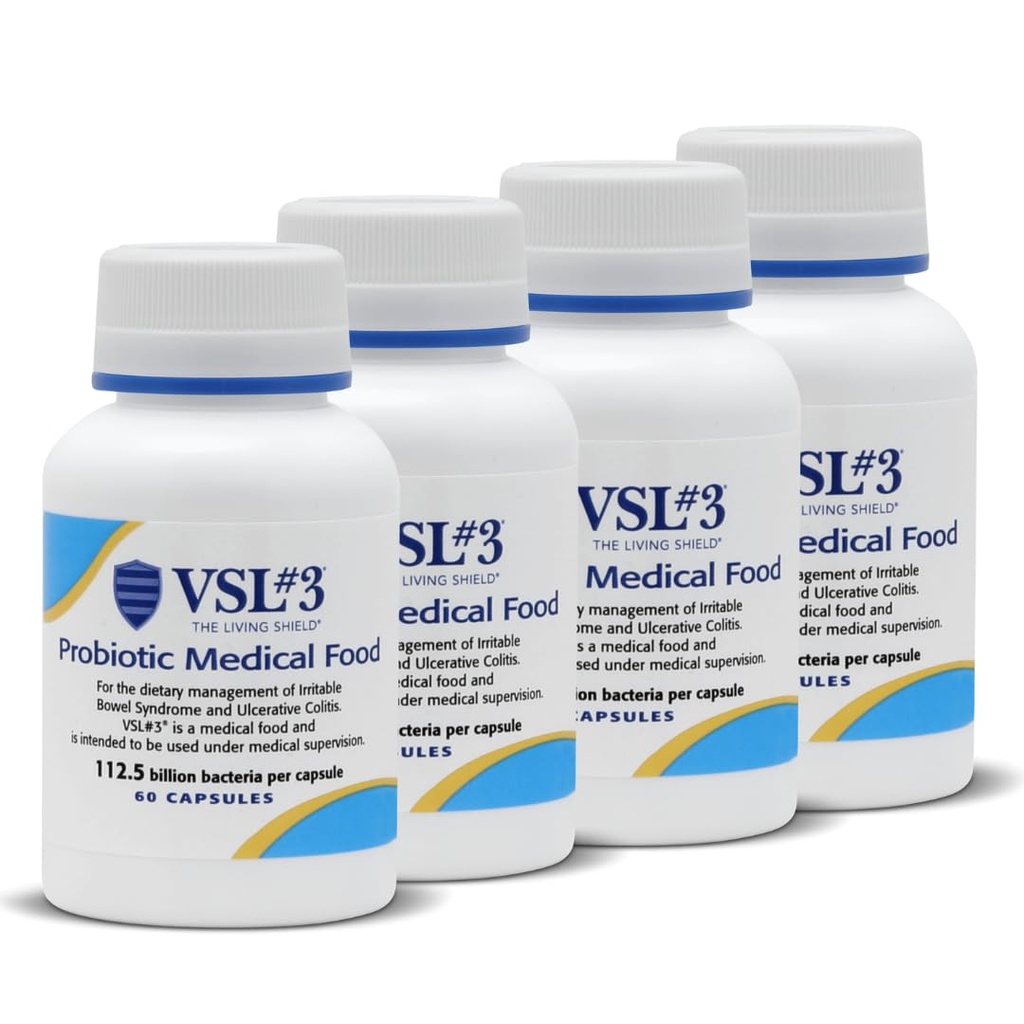 VSL # 3 ® Probiotika pro stravitelné zdraví, IBS & UC příznaky - 112.5B CFU, high- potency, Multi- Strain, Live, Chladné Probiotic, Lékařské jídlo pro Gut Zdravotní podpora u mužů a žen, 240 Kapsle
