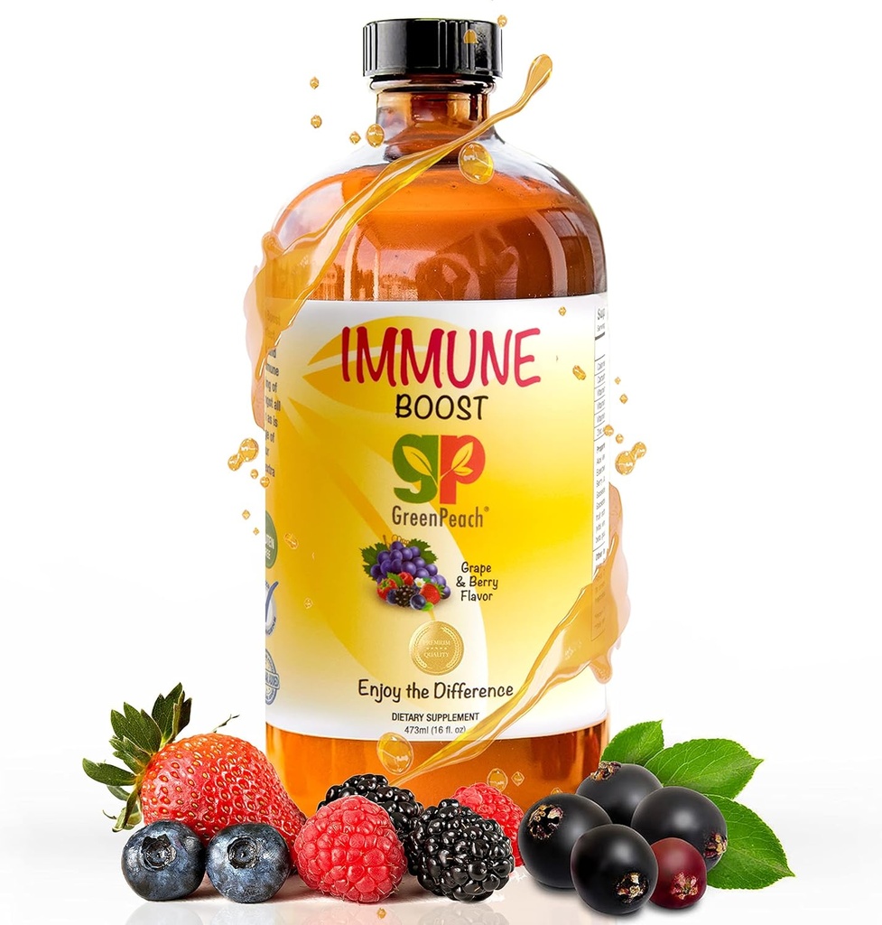 GreenPeach Liquid Imunitation Support for Kids - Organic Elderberry Syrup with Vitamin C, D, E & Zinek 124; Toddler & Infant Imunitate Booster