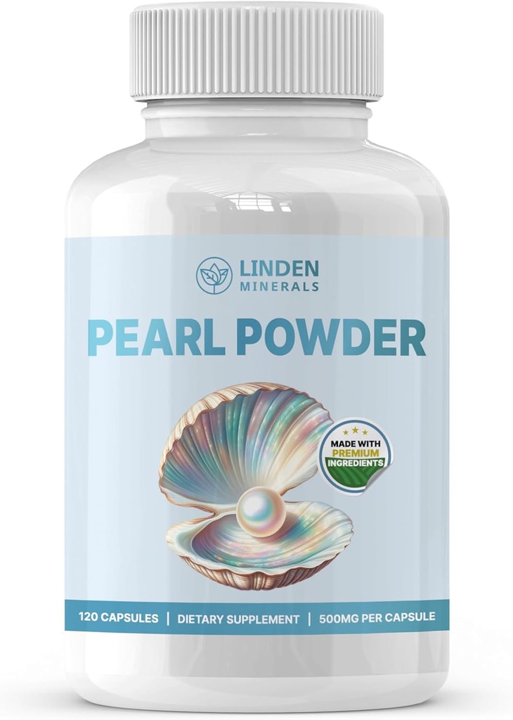 Pearl Powder Supplement 500mg, 120 Kapsle - Přírodní zdroj vápníku a aminokyselin, Anti- Aging Antioxidants for Skin Care, Non- GMO