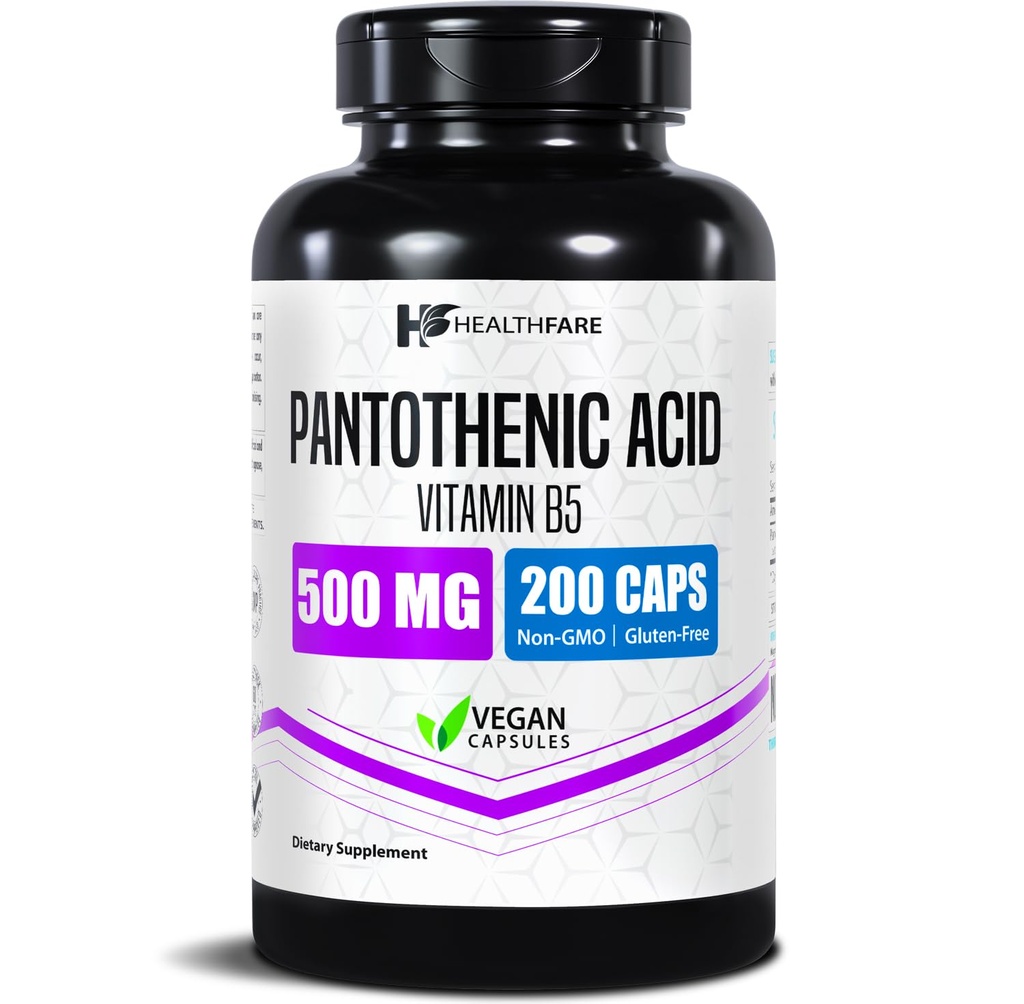 Zdravotní péče Pantotenová kyselina 500mg vitamin B5 dodatek 124; 200 Veganské kapsle 124; Extra síla energie a metabolismus Podpora 124; Non- GMO, gluten- Free 124; Made in USA