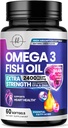 Omega 3 Doplňky rybího oleje 2400mg - Triple Strength Omega 3 Fatty Acids, Natural Heart Health Brain & Joint Support - Fatty Acids with EPA & DHA - Wild Caught Fish Oil Supplement - 60 Softgels