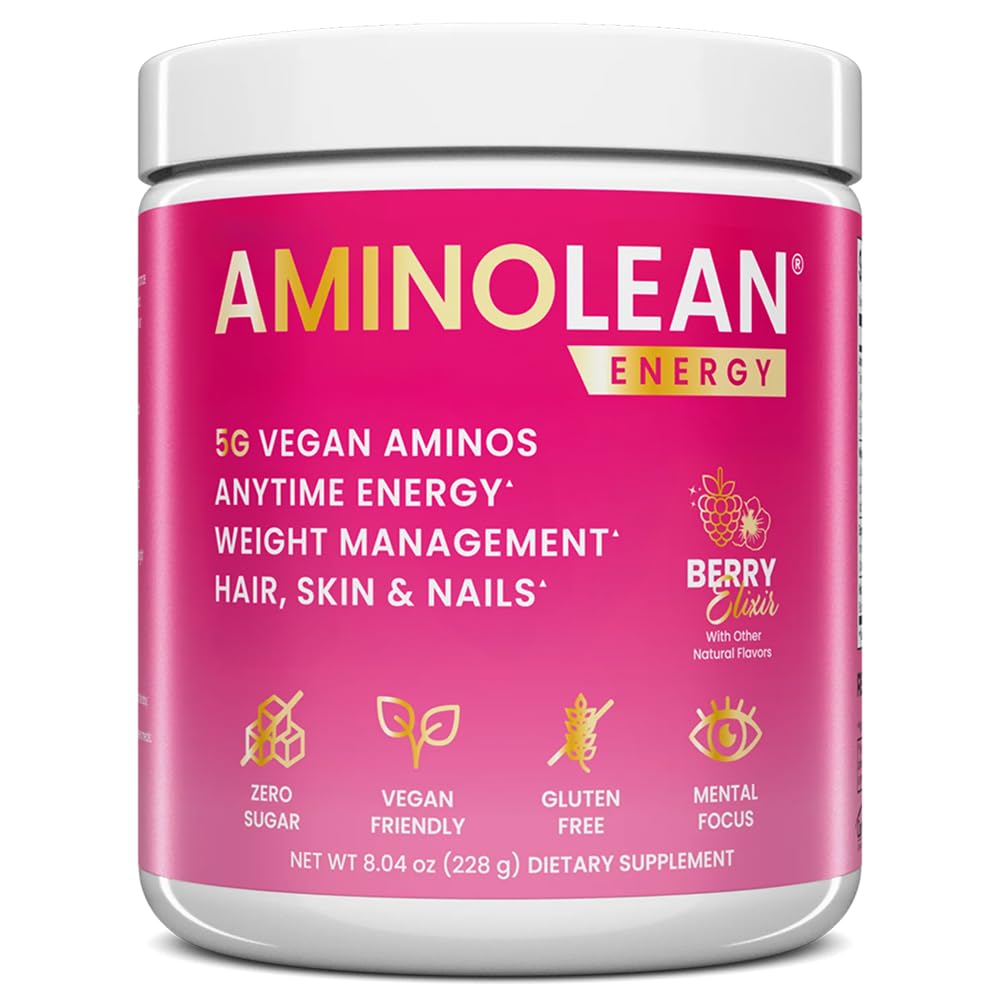 RSP NUTRION AminoLean Pre Workout, Čistá energie bez Jitters, Tingles nebo Crash, Vegan Friendly s přidanými biotin pro vlasy, kůže, hřebíky, Berry Elixir, 30 Služeb