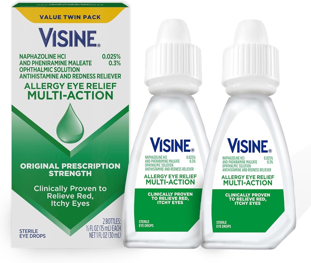 Visinní alergie Oční Relief Multi- Akce Antihistamin & Reliever Oční kapky s feniramine Maleate & Naphazolin HCl, Oční kapka léčba pro červenou, Itchy, Alergie Oči, 0.5 f. oz, 2 Pack
