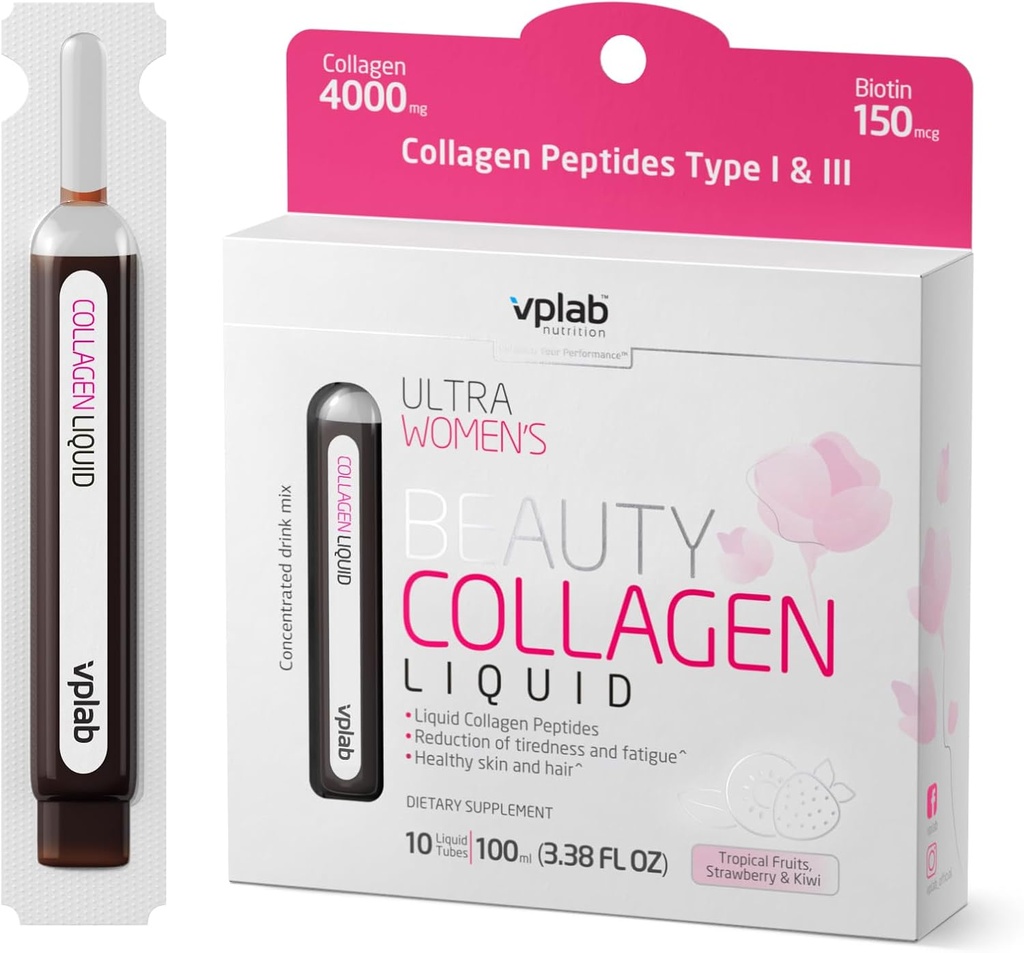 VPLab Ultra ženské krásy tekutý kolagen - Biotin- Infuzní multivitaminový komplex s Peptidy typu I & III dodatek pro pleť, vlasy a nehty - Drink Mix pro ženy Baleno s vitaminem B Group, 10