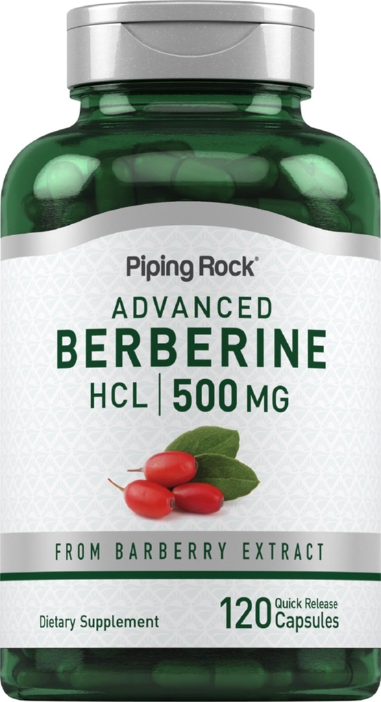 Piping Rock Berberine HCL dodatek 124; 500mg FLAVIS 124; 120 kapslí 124; Barberry Extract FLAVIS 124; Non- GMO, gluten zdarma
