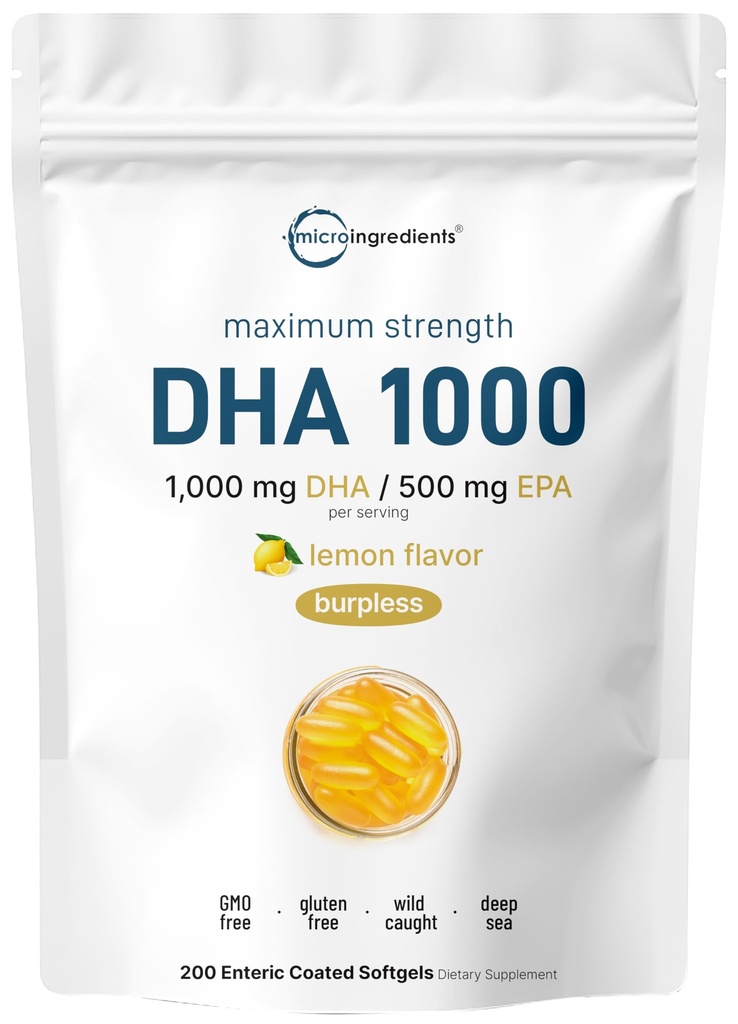 Omega 3 Rybí olej DHA Doplňky 1000mg s EPA 500mg, 200 Softgels - Lemon ochucené, Burless (Enteric Coated) 124; Deep Sea Fresh Fish, Wild Caught from Norway Waters 124; Mercury Free