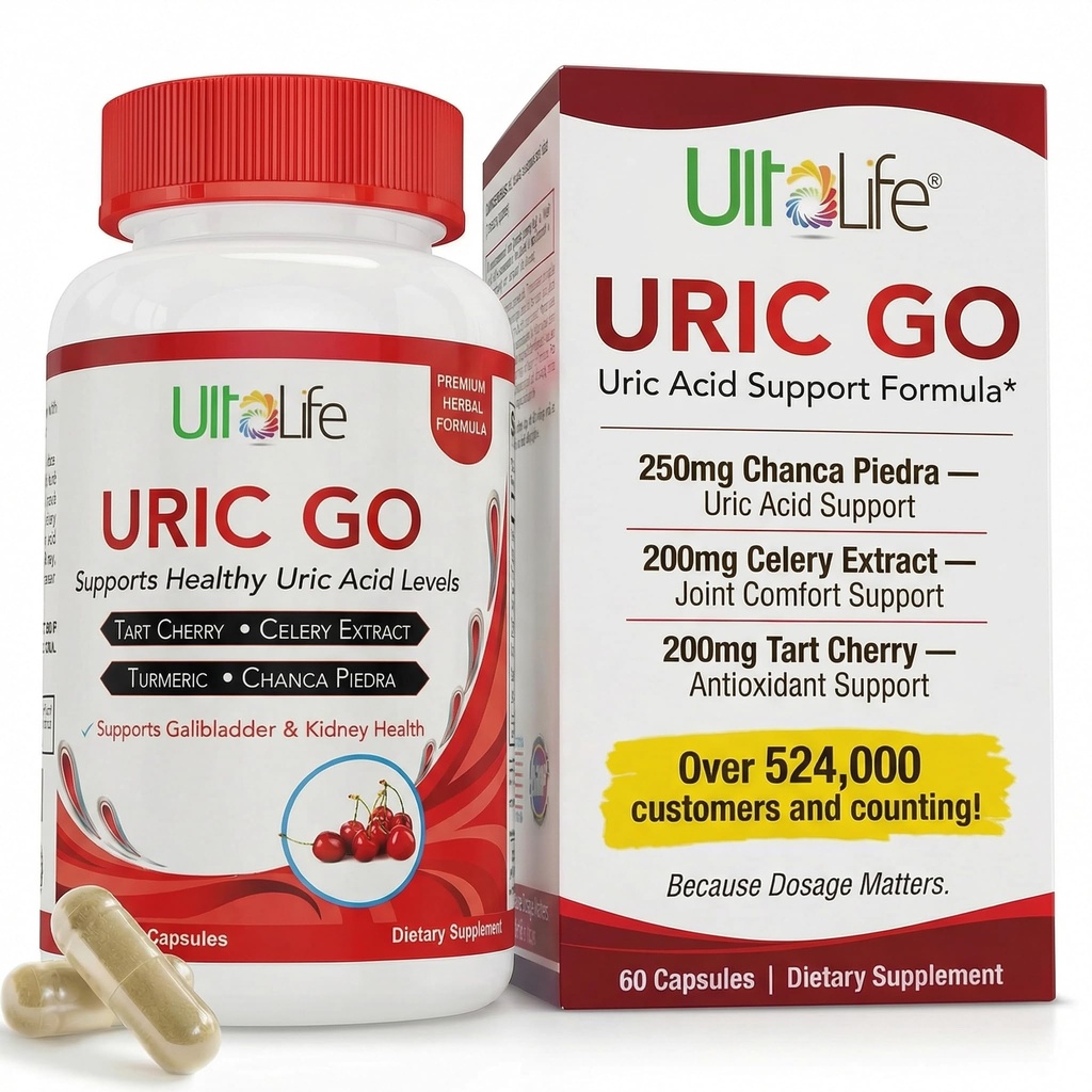 # 1 URIC GO Uric Acid Cleanse Supplement for G.O.U.T - Natural Ledney Cleanse Detox Formule Chanca Piedra, Celer Seed, Tart Cherry, Cranberry, Pomegranate, Turmeric, Vegan Non- GMO 60 Kapsle