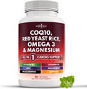 NEW AGE COQ10 200mg Red Yeast Rice, Omega 3, komplex hořčíku, zinek vitamin K2 D3 - Heart Health Support Vitamíny pro ženy a muže s vitamínem B3, Koenzym Q10- 60 Počet