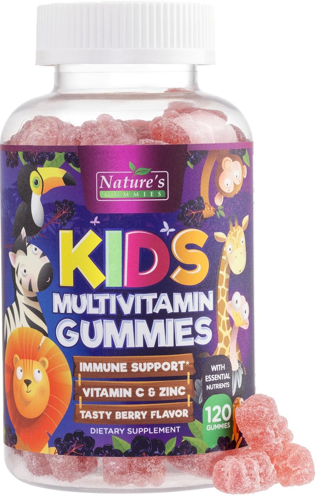 Multivitamin pro děti - Kompletní denní dětský Vitamin Gummy Žvýkačka s vitamínem D, B Vitamíny, Zinek & Více - Energie, Zaměření paměti a imunitní podpora zdraví - Přírodní Berry Flavor - 120 Gumy