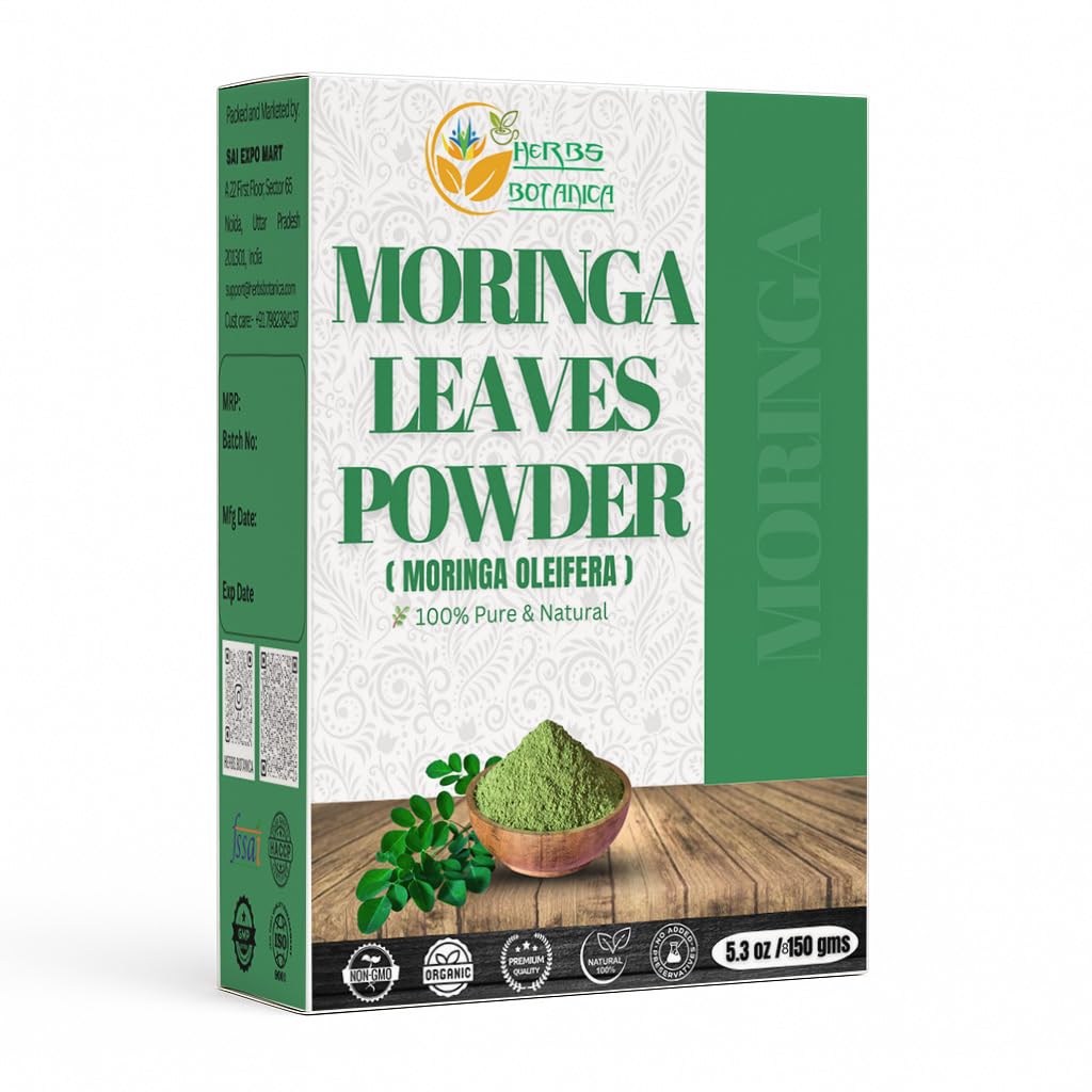 Byliny Botanica Moringa Leaf Powder Leaves oleifera Pure Premium Indian Powder Natural Fresh Morning Drink Vitamíny a imunitní vitamin Superfoods 5.3oz Balení